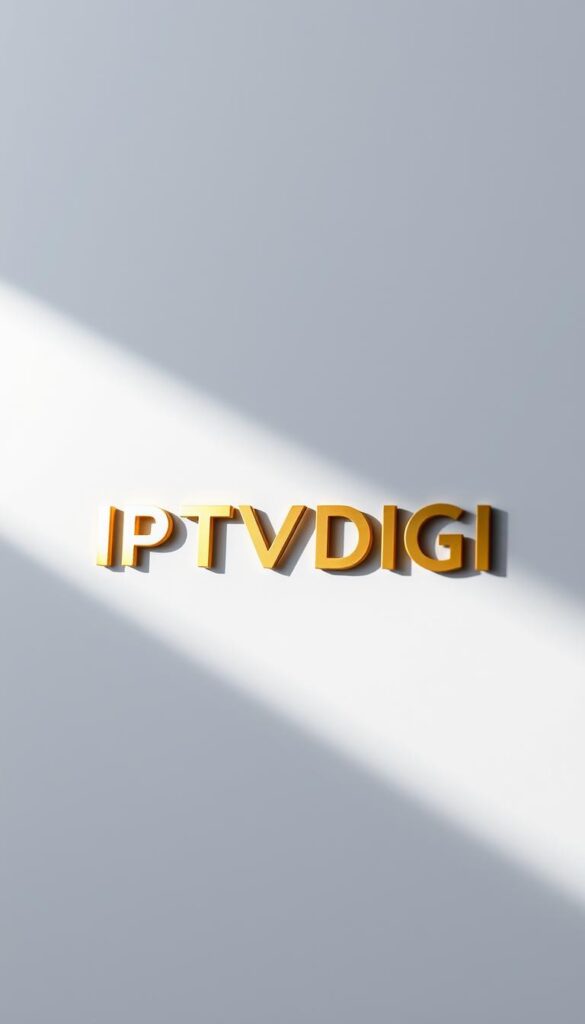 A close-up shot of a stylized IPTVDIGI logo against a clean, minimalist background. The logo is rendered in a sleek, modern font with a bold, gold-metallic finish that catches the light. The design features clean lines and a geometric, symmetrical layout that conveys a sense of professionalism and credibility. The background is a soft, muted gray or white, allowing the logo to take center stage and creating a high-contrast, visually striking composition. The lighting is directional, creating subtle shadows and highlights that accentuate the metallic sheen of the logo. The overall mood is one of sophistication, authority, and attention to detail, reflecting the IPTVDIGI credit system and pricing structure.
