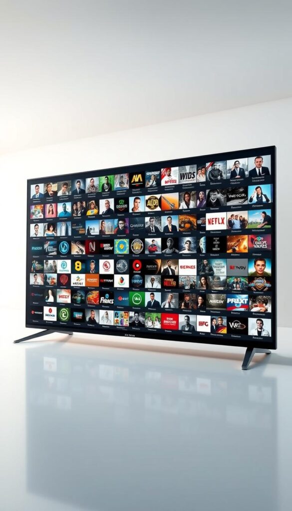 A massive, high-definition IPTV content library showcasing the extensive range of channels and on-demand media available through the IPTVDIGI platform. The library is displayed on a sleek, modern interface with a sophisticated, minimalist design. The background features a subtle gradient, creating a sense of depth and dimension. The overall mood is one of professionalism, reliability, and technological prowess, conveying IPTVDIGI's status as a premier IPTV provider. The lighting is soft and evenly distributed, highlighting the clarity and vibrancy of the content thumbnails. The camera angle is slightly elevated, giving the viewer a comprehensive overview of the library's scope and scale.