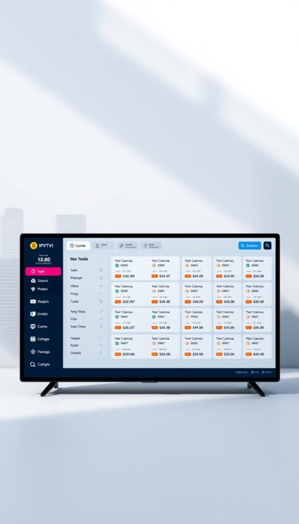 A sleek and modern IPTV panel interface showcasing a sophisticated credit management system. In the foreground, a minimalist dashboard displays user balances, transaction history, and intuitive controls to manage IPTVDIGI credits. The middle ground features a clean grid layout of subscription packages, each with clear pricing and duration details. The background subtly fades into a stylized cityscape, hinting at the panel's enterprise-level capabilities. Lighting is crisp and directional, casting subtle shadows that enhance the UI's depth and dimensionality. The overall tone is professional, polished, and optimized for ease of use, reflecting the panel's role in a thriving IPTV reseller ecosystem.