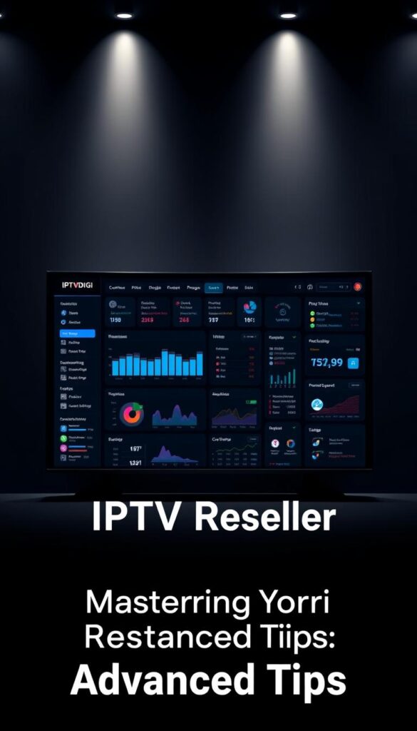 A sleek and modern IPTV reseller dashboard, set against a minimalist, dark-themed background. In the foreground, a high-resolution display showcases a comprehensive overview of the IPTVDIGI platform, including real-time analytics, subscription management, and customer support tools. The middle ground features elegant data visualizations and intuitive user interface elements, designed for seamless navigation and efficient workflow. Soft, indirect lighting casts a subtle glow, creating a professional and sophisticated atmosphere. The overall composition conveys a sense of power, control, and advanced technological capabilities, perfectly suited for the "Mastering Your IPTV Reseller Dashboard: Advanced Tips" section of the article.