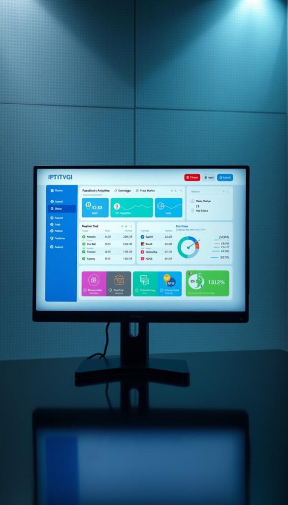 A sleek and modern IPTVDIGI reseller account dashboard displayed on a high-resolution monitor, showcasing a clean interface with intuitive navigation. The dashboard features customizable widgets displaying real-time analytics, user management tools, and billing information. The screen is bathed in a soft, diffused lighting, creating a professional and trustworthy atmosphere. In the background, a subtle pattern or texture adds depth and visual interest, hinting at the robust infrastructure that powers the IPTVDIGI reseller program. The overall impression conveys the reliability, flexibility, and ease of use that IPTVDIGI reseller packages offer.