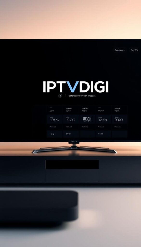 A sleek, minimalist IPTV reseller panel interface with the IPTVDIGI logo prominently displayed. The panel features a clean, grid-like layout with intuitive controls and menus, allowing resellers to easily manage their IPTV subscriptions and pricing. The background is a soft, muted gradient that creates a professional and elegant atmosphere. Lighting is soft and diffused, with a hint of ambient glow, conveying a sense of sophistication. The overall composition is balanced and visually appealing, showcasing the key features of the reseller system in a clear and accessible manner.