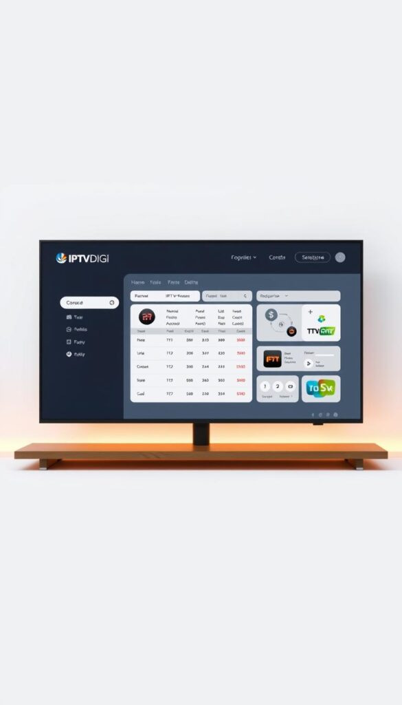 A sleek, minimalist IPTV reseller panel with a clean, intuitive interface. The panel is set against a softly lit, neutral-toned background, creating a professional and sophisticated atmosphere. The IPTVDIGI logo is prominently displayed, conveying the brand's authority and reliability. The panel features various sections and controls, allowing the user to manage their IPTV reseller account seamlessly. The layout is well-organized, with clear delineation between different functionalities. Subtle, muted accents and discreet iconography contribute to the overall aesthetic, which is both visually appealing and highly functional.