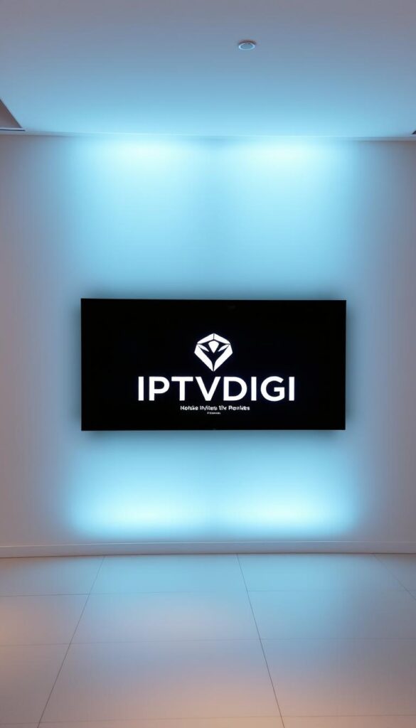 A sleek, minimalist digital display showcasing the "IPTVDIGI" brand, conveying a sense of professionalism and reliability. The display features a clean, elegant layout with a prominent IPTVDIGI logo, surrounded by a modern, high-tech interface. The background is a subtle gradient, creating a sophisticated and contemporary atmosphere. Soft lighting illuminates the display, casting a warm, inviting glow. The overall impression is one of a premier IPTV reseller provider, offering a seamless and trustworthy service.