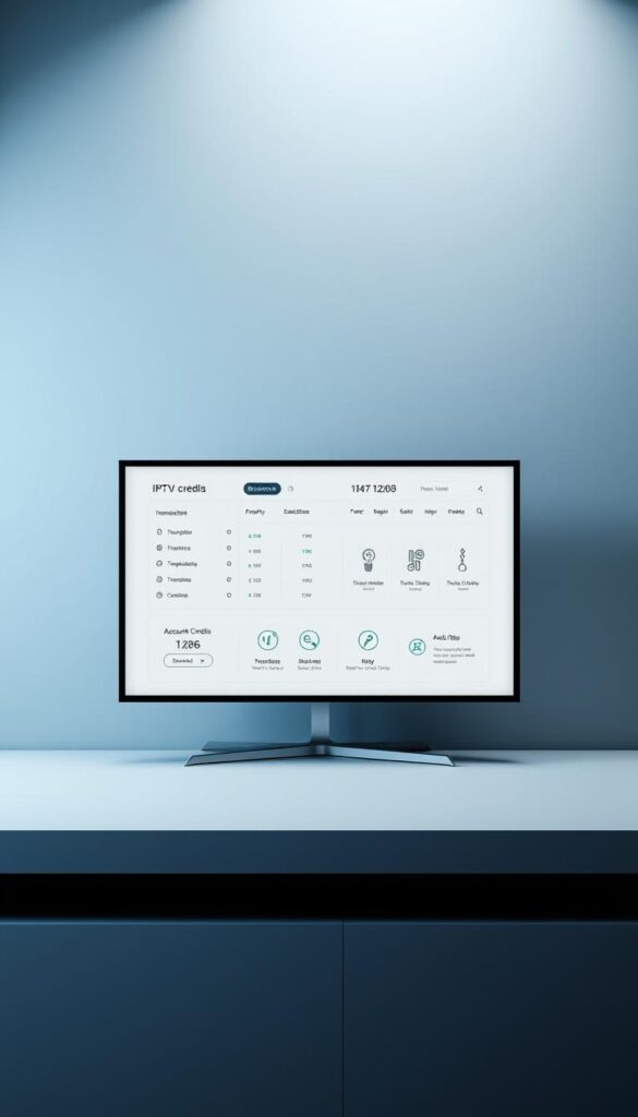 A sleek, minimalist interface showcasing the IPTVDIGI credit system. In the foreground, a crisp display panel presents a clean, intuitive layout of account credits, transaction history, and pricing tiers. The middle ground features stylized icons and infographic elements, providing a visual breakdown of the credit system's functionality. The background subtly blends shades of blue and gray, creating a professional, tech-savvy atmosphere. Carefully considered lighting and camera angles emphasize the system's user-friendly design and attention to detail, conveying a sense of reliability and trust.