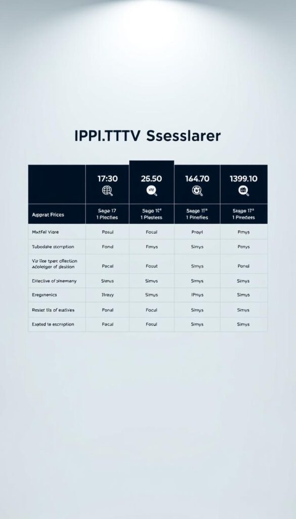 A sleek, minimalist interface showcasing the comprehensive pricing structure of IPTVDIGI's IPTV reseller package. A crisp white background sets the stage, with elegant typography and clean iconography detailing the different subscription tiers and their corresponding features. The layout is well-organized, drawing the viewer's eye to the key information. Subtle lighting from the top creates depth and dimension, while a soft shadow effect grounds the design elements. The overall impression is one of professionalism, clarity, and attention to detail - reflecting the reliable and transparent nature of IPTVDIGI's reseller offering.
