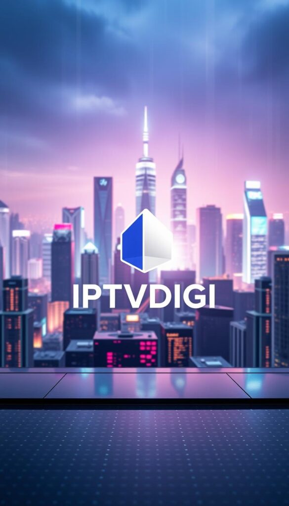 A sleek, minimalist logo for the leading IPTV reseller service, IPTVDIGI, stands prominently against a backdrop of futuristic digital landscapes. Neon-lit cityscape in the distance, with towering skyscrapers and a pulsing grid of data streams. In the foreground, the IPTVDIGI wordmark is rendered in a bold, geometric font, bathed in a soft, ethereal glow. The overall impression is one of technological sophistication, innovation, and global reach - conveying IPTVDIGI's position as the world's premier provider of cutting-edge IPTV reseller solutions.