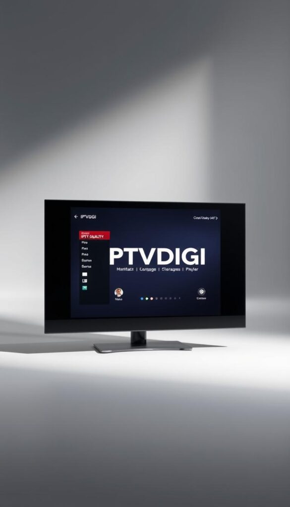 A sleek, modern IPTV panel with the IPTVDIGI brand prominently displayed. The panel features a clean, minimalist design with a large central display showcasing a visually stunning user interface. The background is a soft, muted gradient, creating a professional and elegant atmosphere. Carefully placed lighting casts subtle shadows, adding depth and dimension to the scene. The panel is positioned at a slight angle, creating a sense of depth and drawing the viewer's attention to the key features. The overall composition conveys a sense of sophistication and technological prowess, perfectly suited for a high-quality IPTV solution targeted at resellers.