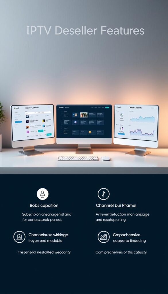A sleek, modern IPTV reseller panel comparison, showcasing the IPTVDIGI brand's robust features. A pristine white desktop with three distinct panels, each highlighting key capabilities - subscription management, channel customization, and comprehensive analytics. Subtle lighting casts a warm glow, while a muted gray background provides focus. The layout is clean and intuitive, conveying the panel's user-friendly design. Precise icons and typography complement the minimalist aesthetic, reflecting the panel's advanced technological capabilities. An atmosphere of professionalism and efficiency permeates the scene, enticing potential IPTV resellers to explore the IPTVDIGI platform.