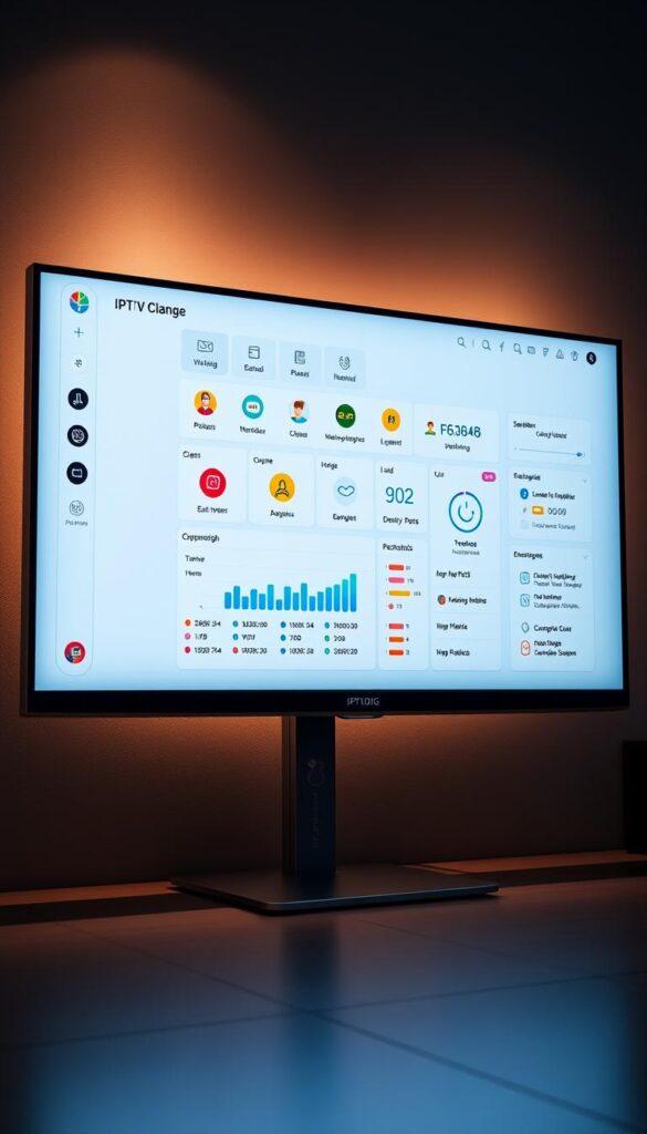 A sleek, modern IPTVDIGI reseller panel interface displayed on a large, high-resolution computer monitor. The panel showcases a clean, intuitive dashboard with customizable widgets, real-time analytics, and seamless user management tools. Subtle lighting creates a sophisticated ambiance, highlighting the panel's elegant typography and vibrant color scheme. The overall layout is designed for maximum efficiency, allowing resellers to monitor and control their IPTV services with ease. The scene exudes a sense of professionalism and technological sophistication, reflecting IPTVDIGI's position as a leading provider in the IPTV reseller market.