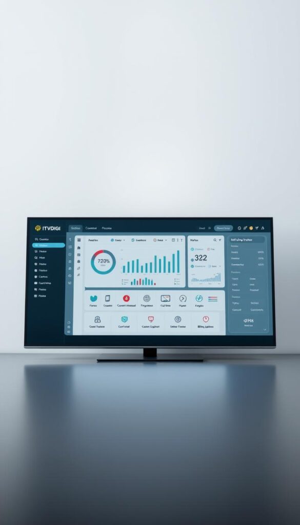 A sleek, modern control panel for the IPTVDIGI IPTV reseller platform. The interface features a clean, minimalist design with intuitive navigation. In the foreground, a centralized dashboard displays key metrics and analytics, allowing resellers to monitor their business performance at a glance. The middle ground showcases various customizable modules, such as subscriber management, content scheduling, and billing integrations. In the background, a subtle grid pattern and muted color scheme create a professional, tech-savvy atmosphere. Crisp lighting and a shallow depth of field draw the viewer's attention to the panel's core functionalities. The overall impression is one of a powerful, yet user-friendly tool tailored for IPTV resellers to manage their operations efficiently.