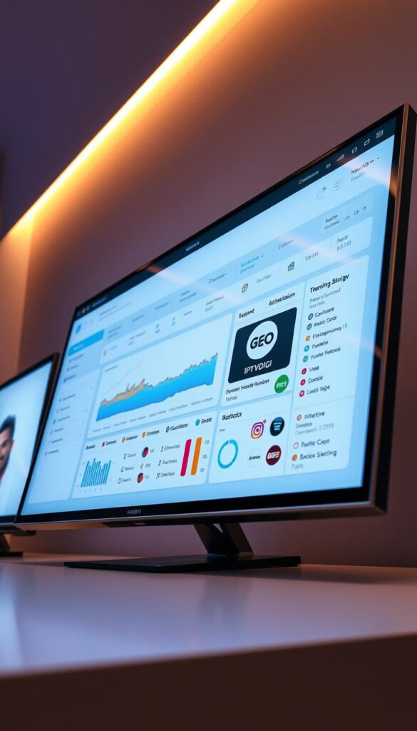 A sleek, modern geo IPTV reseller panel interface, showcasing the IPTVDIGI brand. The panel displays a comprehensive dashboard with real-time analytics, user management tools, and intuitive content navigation. Crisp, high-resolution visuals illuminate the panel's intuitive design, highlighting its ease of use and powerful features. Subtle lighting casts a warm, professional glow, emphasizing the panel's sophisticated aesthetics. The overall impression conveys the panel's ability to streamline IPTV reseller operations, offering a seamless experience for both the reseller and their customers.