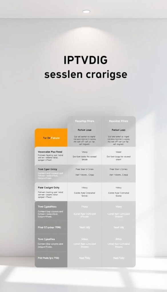 A sleek, modern table displaying the tiered pricing options for the IPTVDIGI reseller program. The table is set against a minimalist, light-colored background, with clean lines and a professional, business-like atmosphere. The tiers are clearly delineated, showcasing the different features and capabilities available at each level. The table is lit from above, casting subtle shadows and highlights that add depth and dimension. The overall composition is balanced and visually appealing, highlighting the key information in a clear and concise manner.