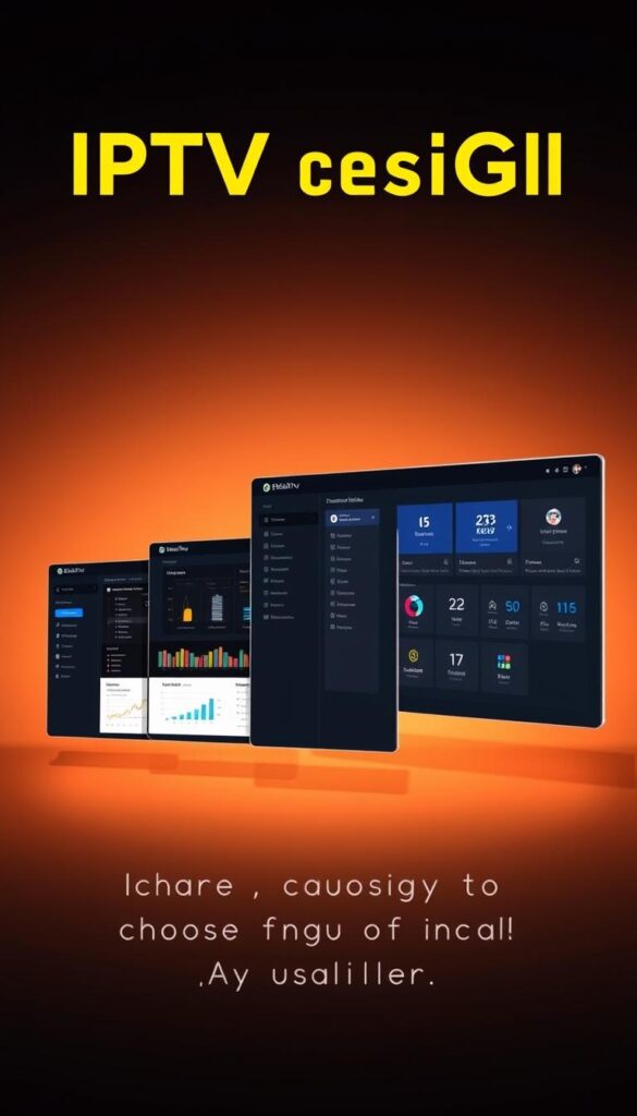 A stylish and modern comparison of IPTV reseller panels, showcasing the key features and capabilities of the IPTVDIGI platform. The image depicts three sleek, minimalist panel interfaces, each displaying various analytics, subscription details, and user management tools. The panels are arranged in a visually appealing grid, bathed in a soft, warm lighting that creates a professional and trustworthy atmosphere. The background is a subtle gradient, allowing the panels to take center stage. The overall composition conveys the sophistication and versatility of the IPTVDIGI reseller solution, suitable for a section on choosing the right IPTV reseller for a USA-focused service.