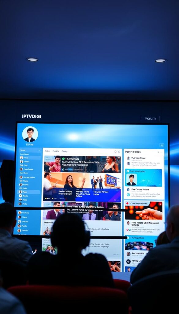 A vibrant and visually engaging forum interface, showcasing the IPTVDIGI brand prominently in the header. The foreground features a clean, modern layout with intuitive navigation and interactive user profiles. In the middle ground, lively discussions and threads on IPTV reselling strategies, best practices, and industry insights fill the central panel. The background depicts a sleek, minimalist design with subtle gradients and textures, creating a professional and trustworthy atmosphere. Soft, directional lighting illuminates the scene, highlighting the key elements and guiding the viewer's attention. The overall composition conveys a sense of community, expertise, and a one-stop destination for IPTV resellers to connect, learn, and thrive.