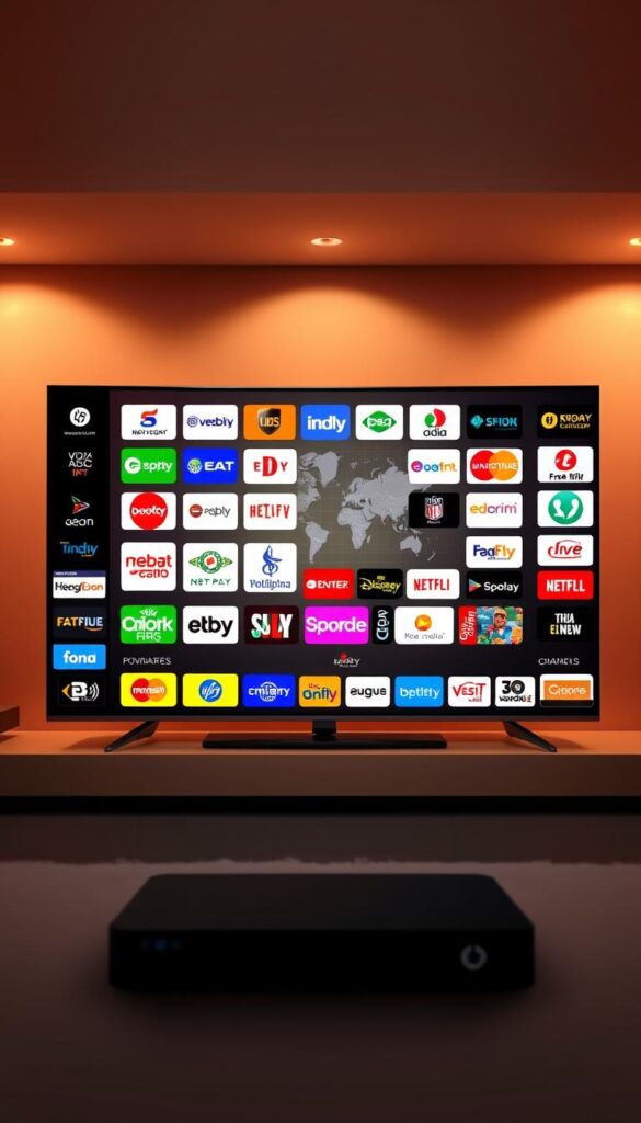 A vibrant and visually striking scene showcasing the diverse range of Indian IPTV channels offered by IPTVDIGI. In the foreground, a sleek, modern television displays a grid of channel logos, each representing the breadth of content from news and entertainment to sports and regional programming. The middle ground features a stylized world map, highlighting India's vast cultural landscape. In the background, a subtle play of warm lighting and soft gradients creates a sophisticated, premium ambiance, conveying the high-quality experience IPTVDIGI delivers. The overall composition exudes a sense of dynamism, technological innovation, and the richness of Indian media, perfectly capturing the essence of IPTVDIGI's comprehensive content offering.